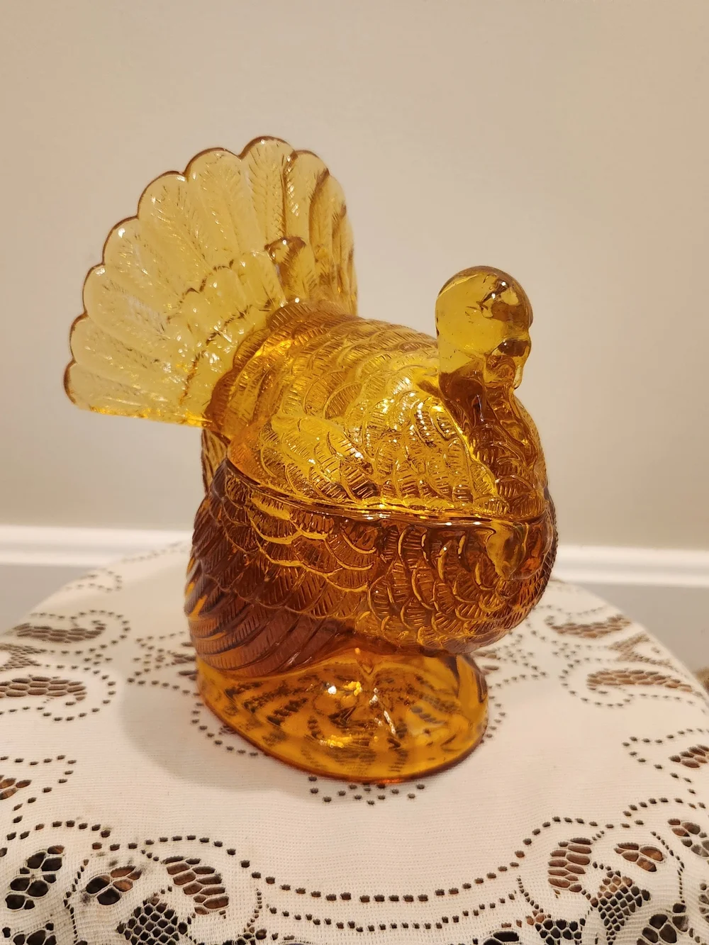Williams Sonoma Amber Glass Turkey Candy Dish with Lid